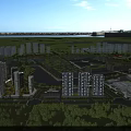Urban Aerial Planning with High Rise Buildings Green Spaces and Water Areas