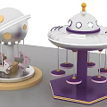 Kids Playground With UFO Shaped Swing Ride And Carousel Purple White Design