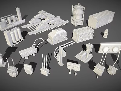 Various Industrial Equipment Including Machinery Parts Tools And Containers For Industrial Applications 3d model