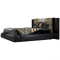 Double Bed with Zebra Print Headboard Leopard Print Blanket and Black Frame 3d model