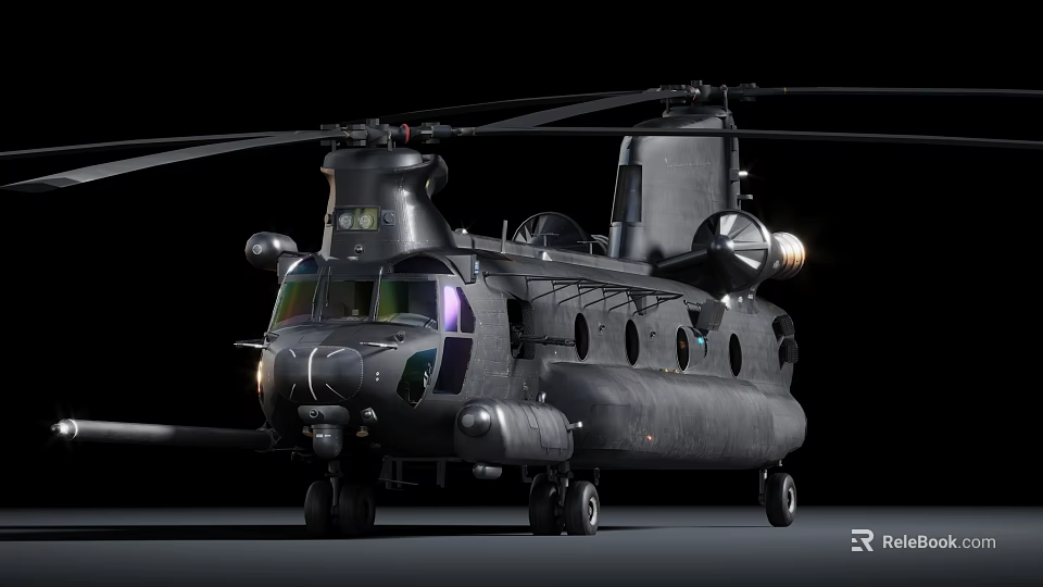 Black Military Transport Helicopter With Main Rotor Fuselage And Landing Gear 3d model 
