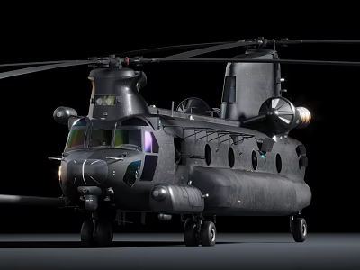 Black Military Transport Helicopter With Main Rotor Fuselage And Landing Gear 3d model