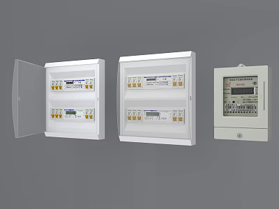 White Electrical Distribution Boxes With Transparent Doors And Single Phase Meter Unit 3d model