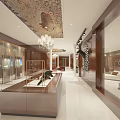 Modern Milan Clothing Store Interior With Circular Ceiling Art And Brown Sofas