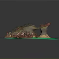 Cartoon Island Scene With Pirate Ships Green Water Trees And Sandy Beaches