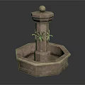 Stone Fountain With Round Top Sphere And Carved Octagonal Basin Design
