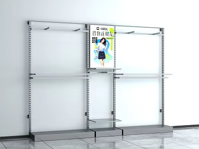 Metal Retail Display Shelving Unit With Multi tier Shelves And Poster 3d model