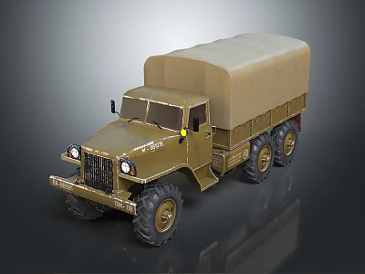 Olive Green Military Truck With Canvas Covered Cargo Bed And Large Off Road Tires 3d model