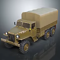Olive Green Military Truck With Canvas Covered Cargo Bed And Large Off Road Tires