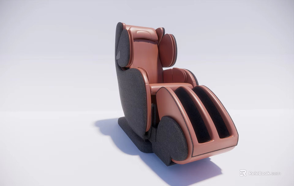 Modern Brown and Black Leather Massage Chair with Ergonomic Design and Footrest 3d model 