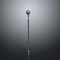 Ornamental Blue And Gold Weapon With Long Staff And Spherical Top Design