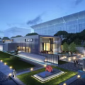 Luxury Modern Sales Office Building Featuring Outdoor Pool Sofa Area Glass Curtain Wall and Landscaping