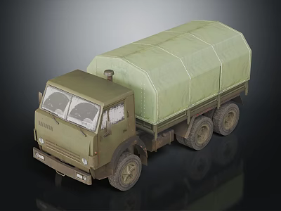 Military Green Heavy Duty Cargo Truck With Canvas Covered Cargo Bed 3d model