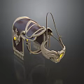 Decorative Brown Leather Saddle And Bridle With Gold Accents Yellow Glowing Elements And Tassels