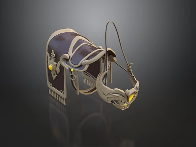 Decorative Brown Leather Saddle And Bridle With Gold Accents Yellow Glowing Elements And Tassels 3d model