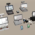 Modern Commercial Equipment Including Multiple POS Cash Registers Screens Stands and Accessories