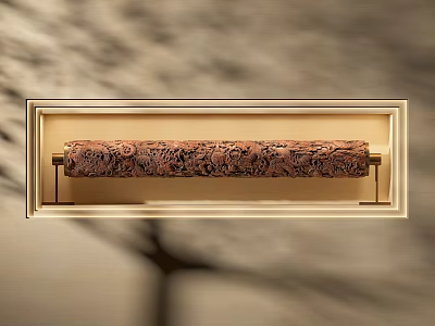 Intricate Carved Sculpture Artwork in Wooden Display Box with Detailed Patterns 3d model