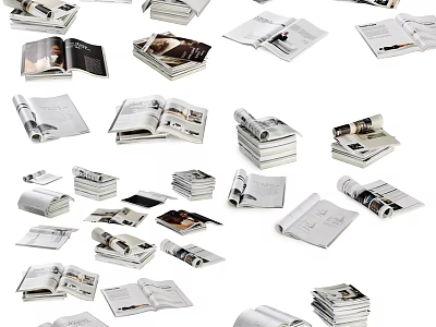 Assorted Open and Stacked Books Magazines with Various Pages and Display Arrangements 3d model