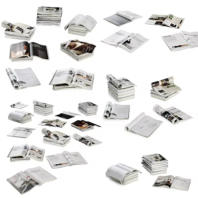 Assorted Open and Stacked Books Magazines with Various Pages and Display Arrangements 3d model