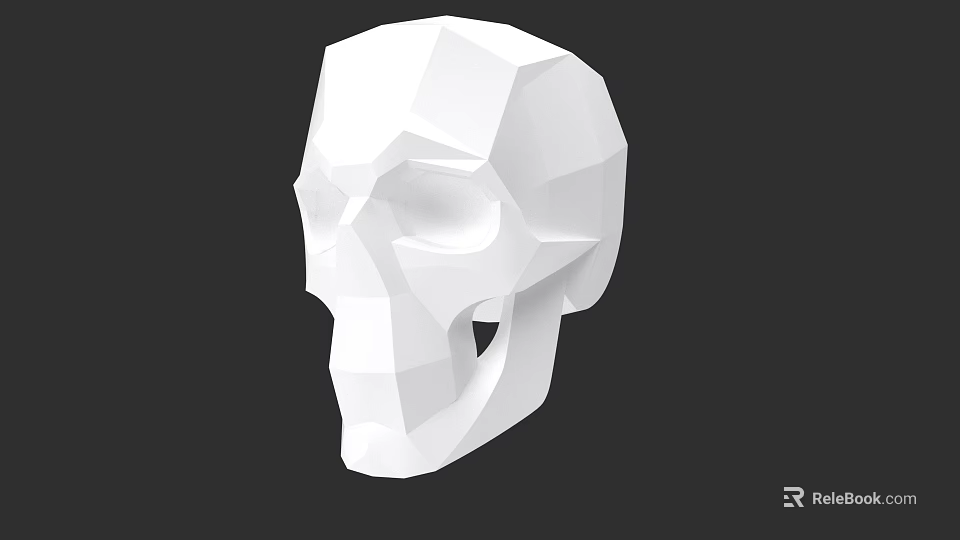 Low Poly White Skull Model With Geometric Design On Black Background 3d model 