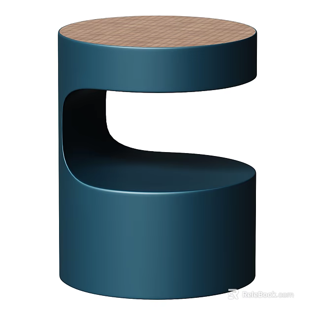 Modern Blue Curved Bedside Table With Sleek Two Tier Storage Design 3d model 