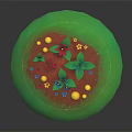 Vibrant Garden Plants With Red Blue Flowers Yellow Mushrooms And Green Leaves