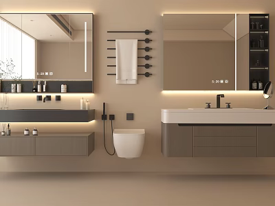 Modern Bathroom Vanity Design With Illuminated Mirror Cabinet And Sleek Storage Drawers 3d model