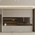 Minimalist Living Room Interior With Built in Storage Cabinets And Silver Refrigerator Ceiling Lights