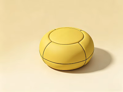 Yellow Round Leisure Chair with Stitched Padded Surface in Modern Minimalist Interior 3d model