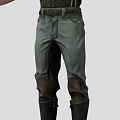 Muscular Man With Short Hair In Green Short Sleeve Shirt Suspenders Gray Pants Arms Outstretched