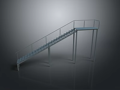 Modern Metal Staircase Design With Open Railing Sleek Steps And Platform 3d model