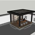 Traditional Chinese Courtyard Pavilion With Green Plants Stone Stools And Path