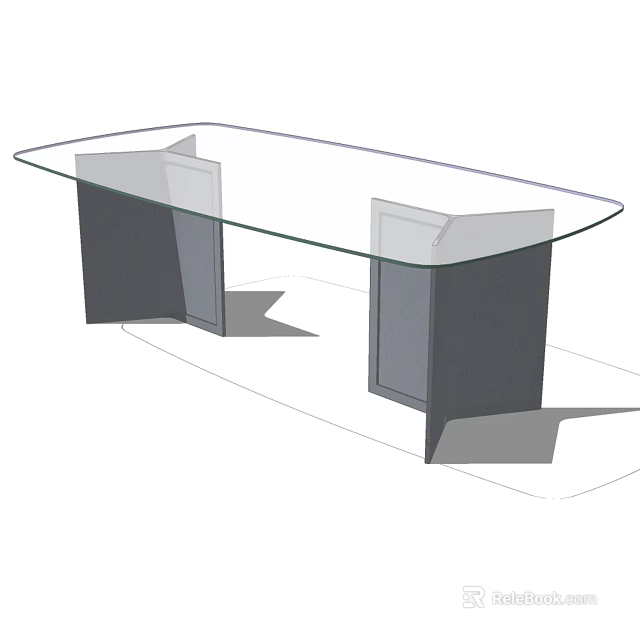 Modern Dining Table With Glass Top And Dark Rectangular Legs Design 3d model 
