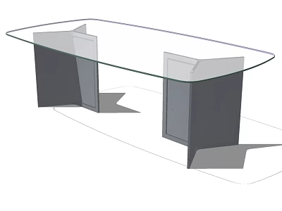 Modern Dining Table With Glass Top And Dark Rectangular Legs Design 3d model