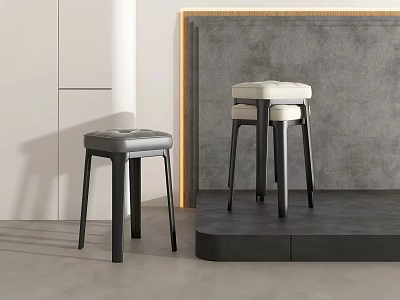 Modern Stools With Leather Seats And Black Legs In Gray Minimalist Interior 3d model