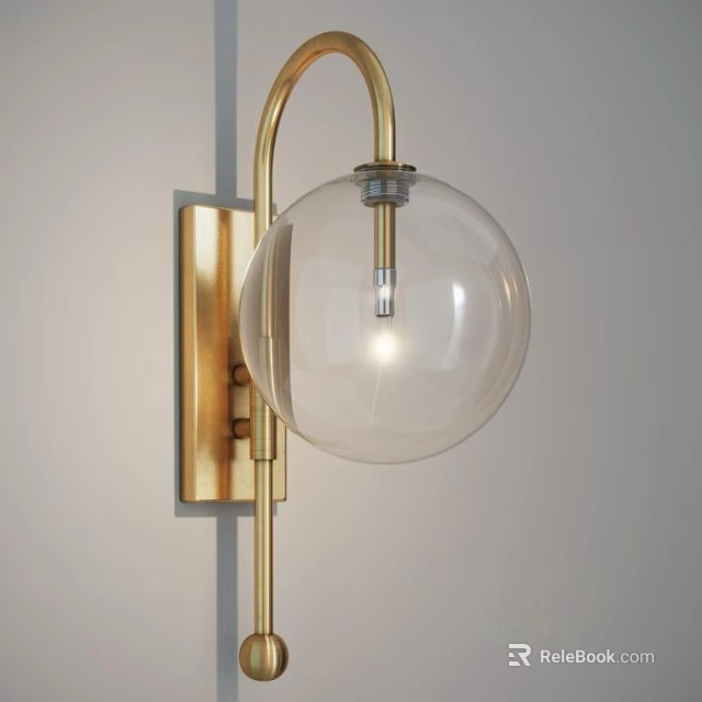 Modern Wall Light With Golden Metal Frame And Transparent Glass Globe Shade 3d model 