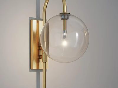 Modern Wall Light With Golden Metal Frame And Transparent Glass Globe Shade 3d model