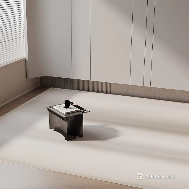 Black Side Table With Cup And Book In Modern Minimalist Interior 3d model 