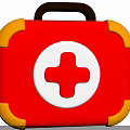 Red First Aid Kit Medical Device With White Cross Yellow Corners And Black Handle