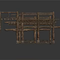 Rustic Wooden Outdoor Furniture With Slatted Design And Support Posts