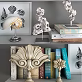Stylish Decorative Ornament Sets With Blue White Porcelain Jars Coral And Shell Decorations On Shelves