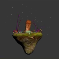 Cartoon Floating Island Scene With Colorful Flowers Green Plants And Purple Glowing Vines