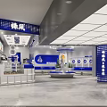 Modern Milk Tea Shop Interior With Blue Counter Menu Board And Fountain