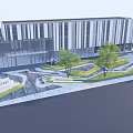 Modern Office Building Exterior With Glass Facade Greenery Plaza And Landscaped Areas