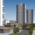 Modern Urban Residential Area Featuring High Rise And Low Rise Buildings