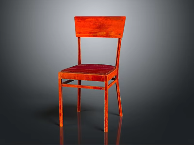 Red Wooden Chair With Simple Design Backrest And Smooth Seat Surface 3d model