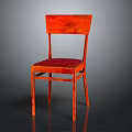 Red Wooden Chair With Simple Design Backrest And Smooth Seat Surface