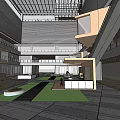 Modern Commercial Complex Interior Featuring Staircase Greenery Open Space And Outdoor Seating 3d model