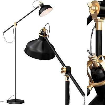 Modern Black Floor Lamp With Gold Accents And Adjustable Arm For Home Decor 3d model