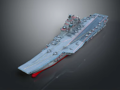 Modern Military Aircraft Carrier Flight Deck With Naval Aircraft And Fighter Jets 3d model